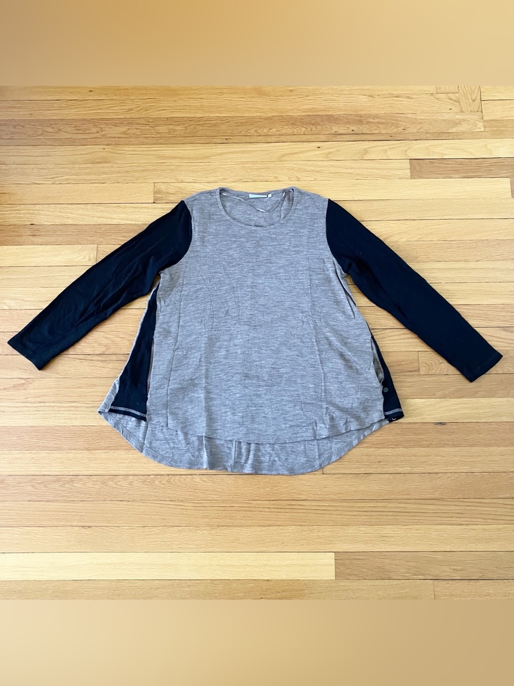 Foil Brown Black 100% Merino Wool Colorblock Lagenlook Quiet Luxury Tunic Medium